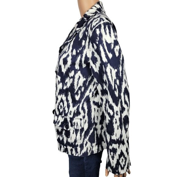 Chico's Women's Three Button Cotton Light Weight Navy/White Blazer Size 1 (8/10) - Picture 9 of 15